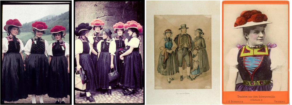 A group of people in dresses and a drawing Description automatically generated